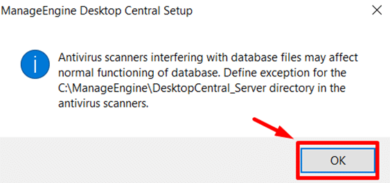ManageEngine Desktop Central Kurulum Tamamlama Ekranı