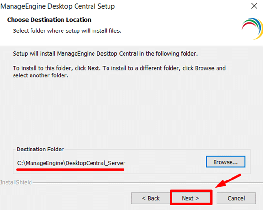 ManageEngine Desktop Central Kurulum Dizin Seç