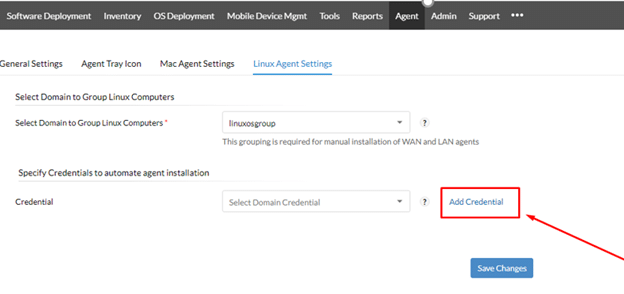 ManageEngine Desktop Central Linux Kurulum Add Credential