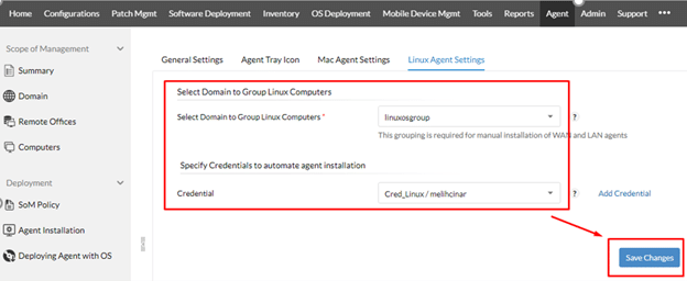 ManageEngine Desktop Central Linux Kurulum Save Changes