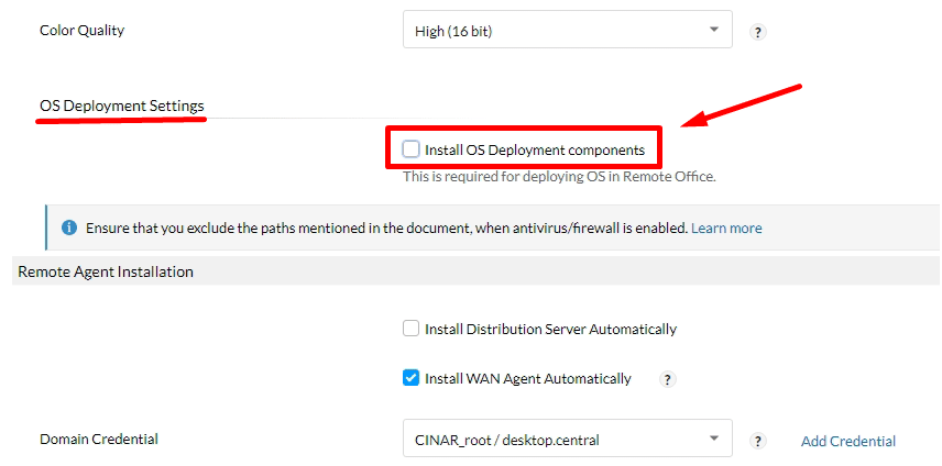 OS Deployment Settings